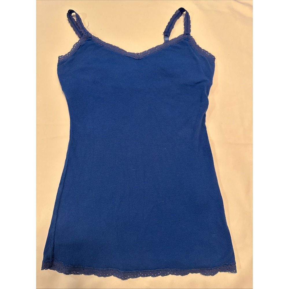 Vintage‎ Y2K Bella Swan Ribbed Lace Trim Tank Top Size Small Medium Blue